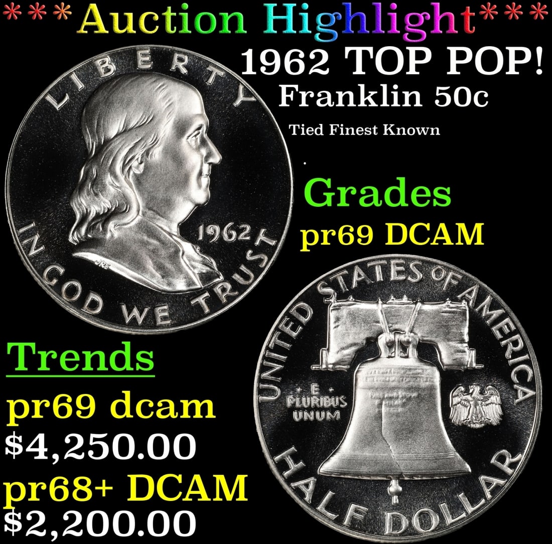 *Highlight* 1962 Proof Franklin Half Dollar TOP POP! 50c pr69 DCAM SEGS (fc): *Highlight* 1962 TOP POP! Franklin Half Dollar 50c pr69 DCAM SEGS.