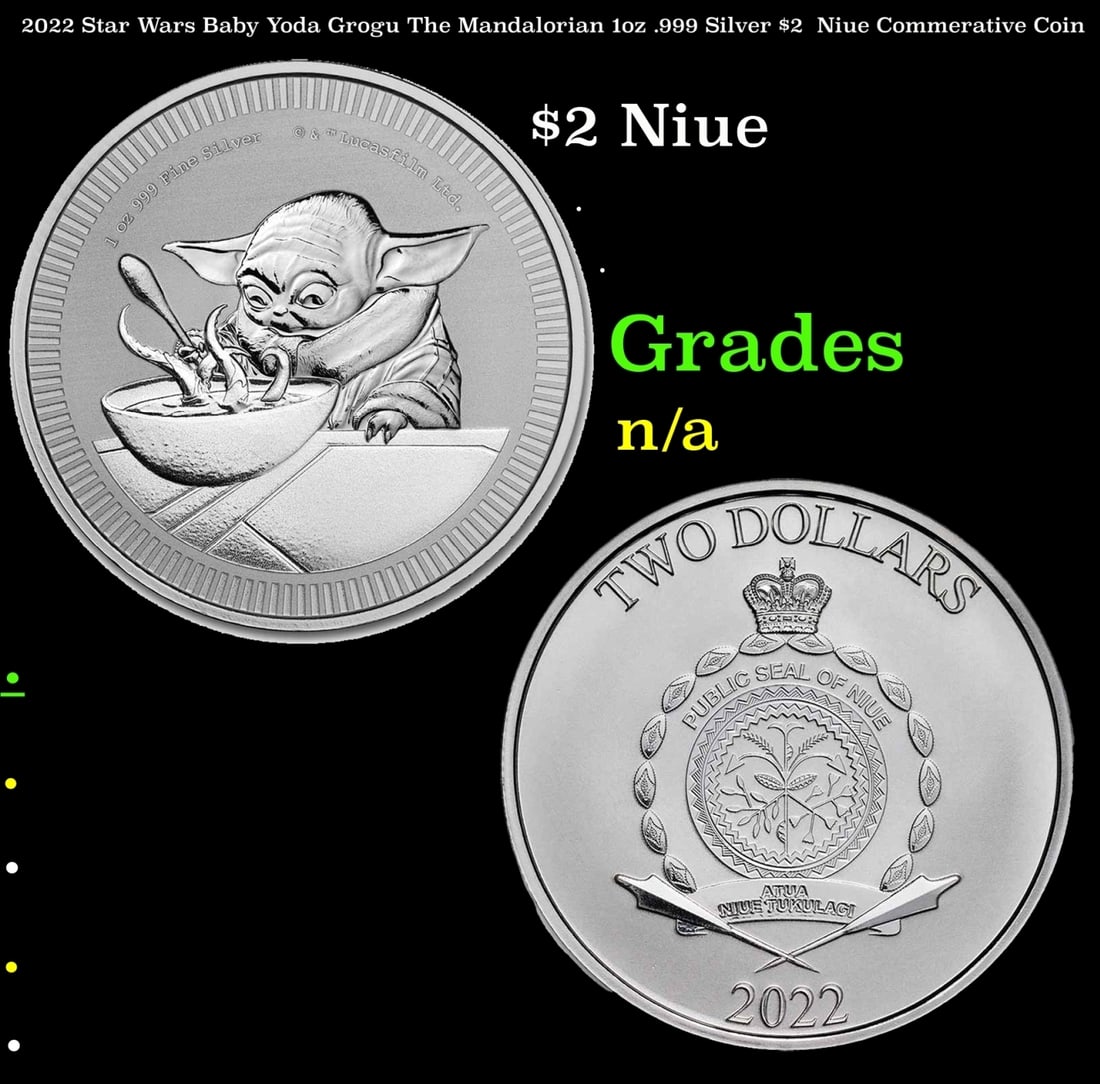 2022 Star Wars Baby Yoda Grogu The Mandalorian 1oz .999 Silver $2  Niue Commerative Coin Grades (1 of 3)