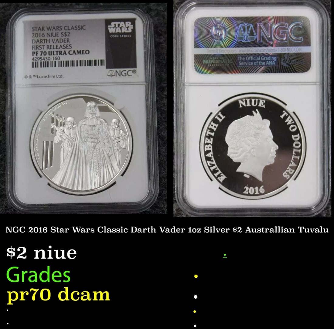 NGC NGC 2016 Star Wars Classic Darth Vader 1oz Silver $2 Australlian Tuvalu Proof pr70 dcam NGC (1 of 3)