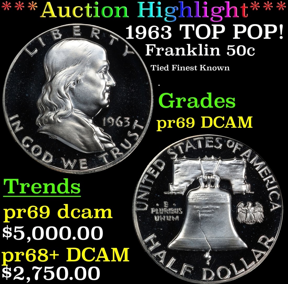 *Highlight* 1963 Proof Franklin Half Dollar TOP POP! 50c pr69 DCAM SEGS (fc): *Highlight* 1963 TOP POP! Franklin Half Dollar 50c pr69 DCAM SEGS.