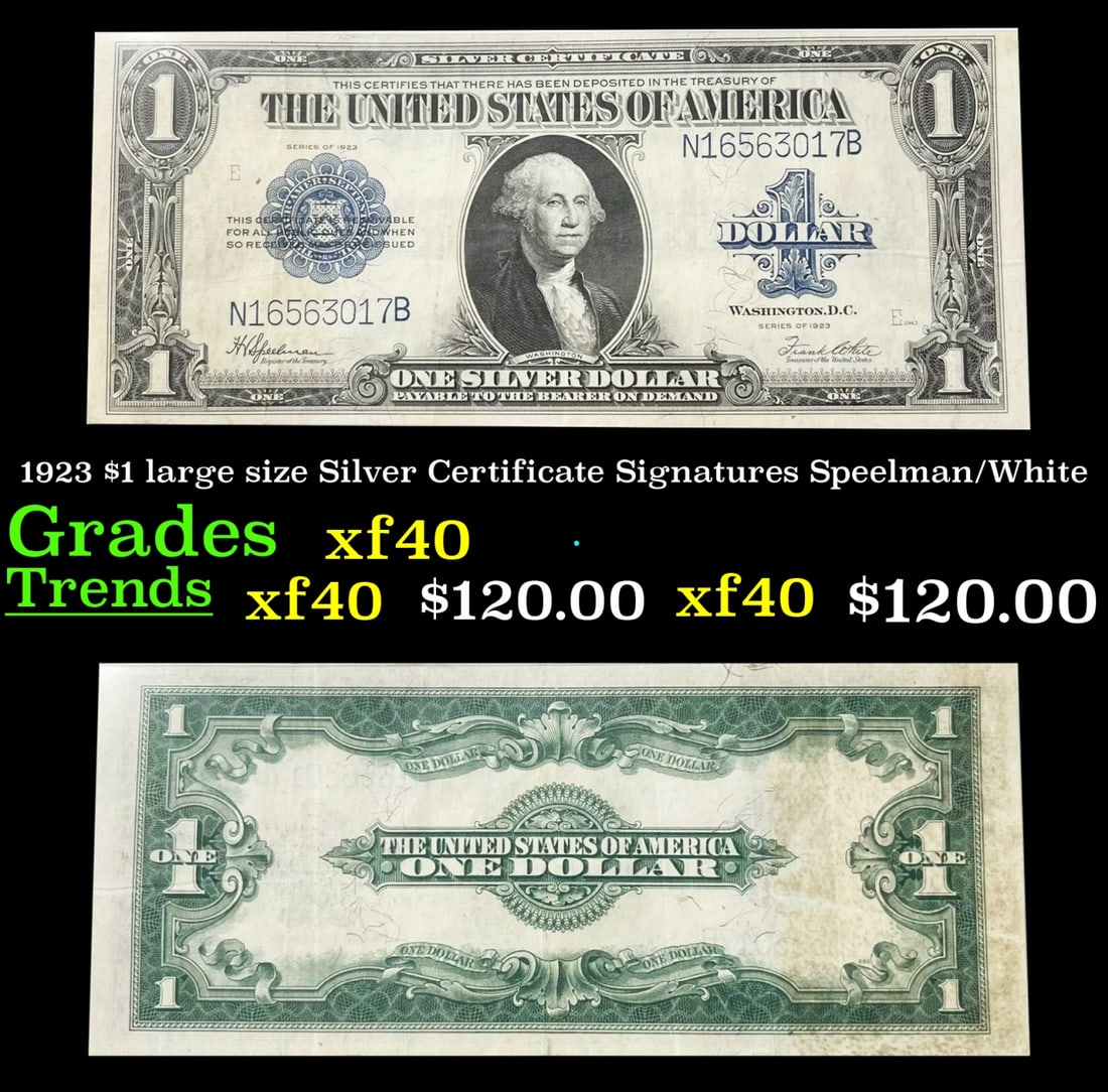 1923 $1 large size Silver Certificate Grades xf Signatures Speelman/White (1 of 3)