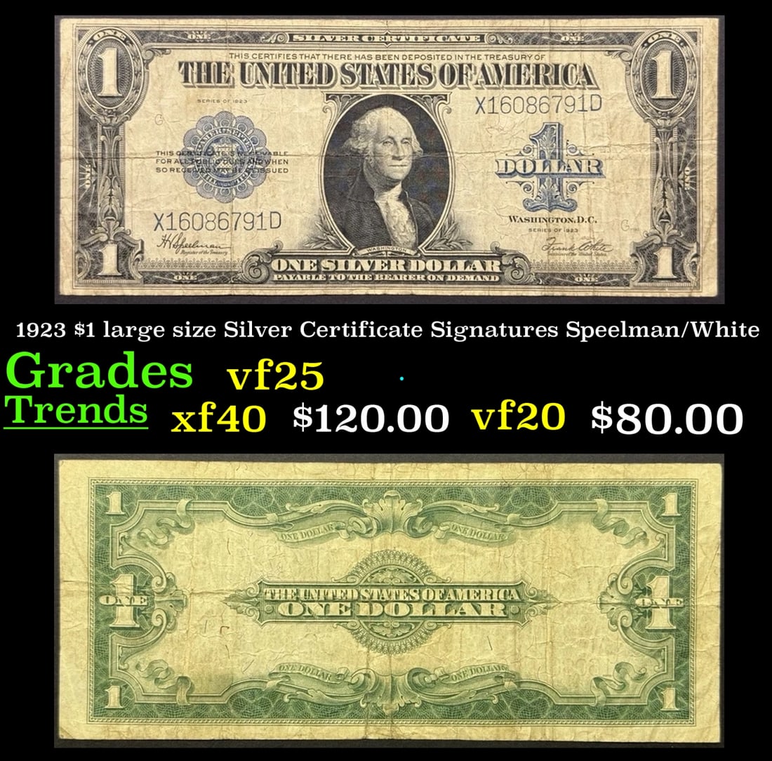1923 $1 large size Silver Certificate Grades vf+ Signatures Speelman/White (1 of 3)