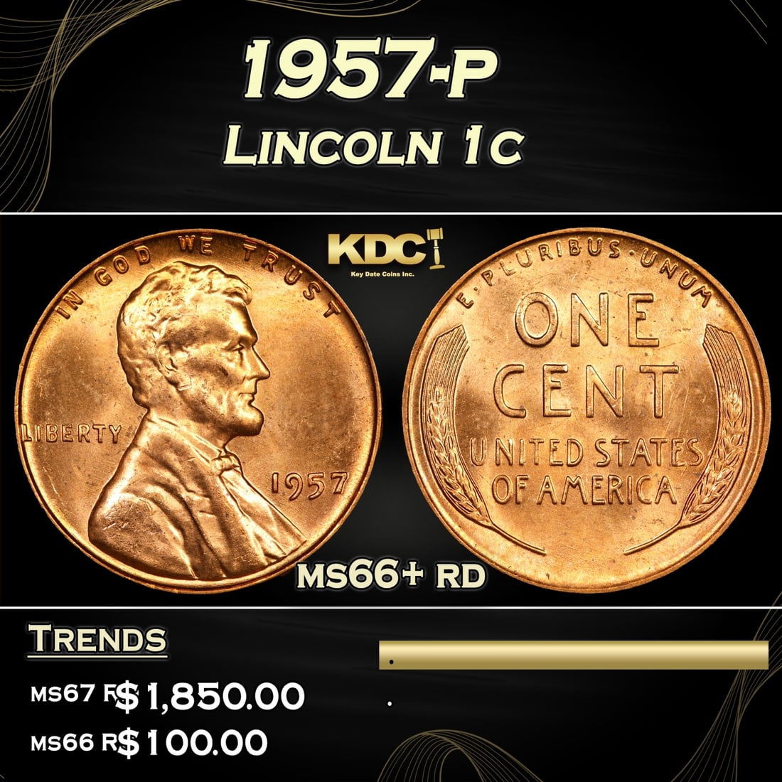 1957-p Lincoln Cent 1c Grades ms66+ rd (1 of 3)