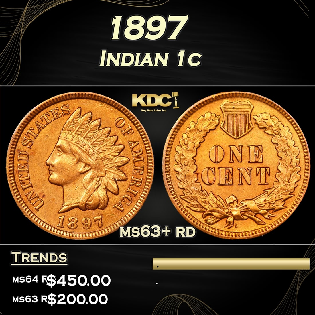 1897 Indian Cent 1c Grades ms63+ rd (1 of 3)