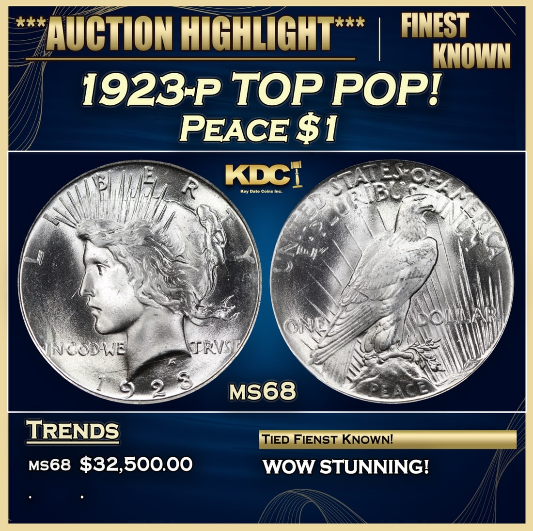 1923-p Peace Dollar TOP POP! $1 ms68 SEGS (1 of 3)