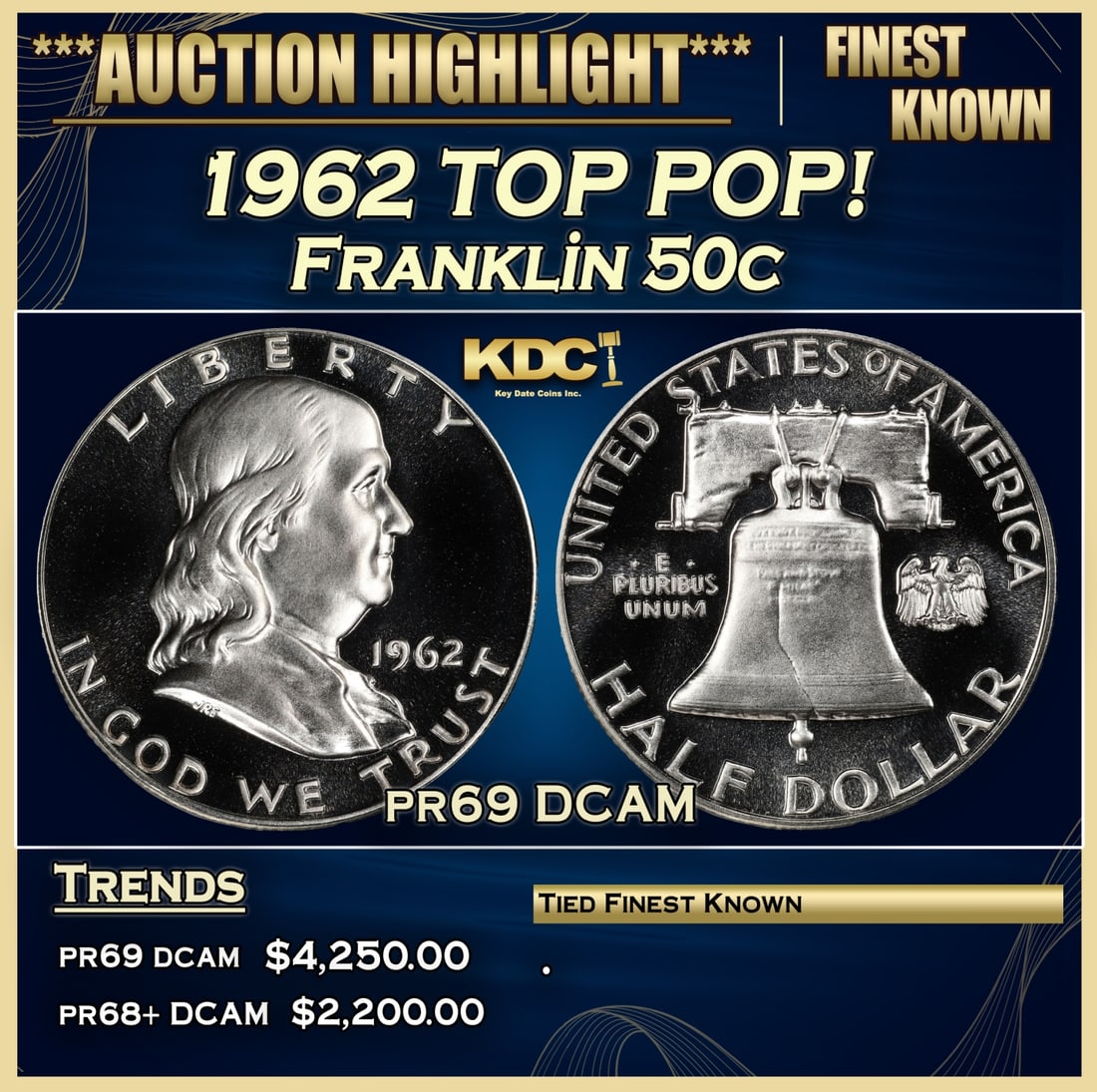 1962 Proof Franklin Half Dollar TOP POP! 50c pr69 DCAM SEGS (1 of 3)