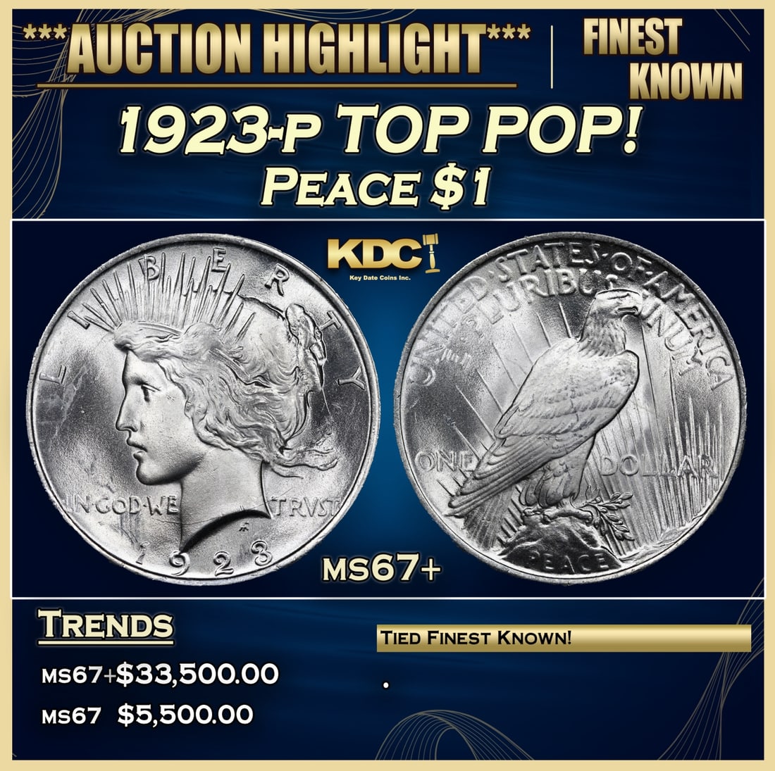 1923-p Peace Dollar TOP POP! $1 ms67+ SEGS (1 of 3)