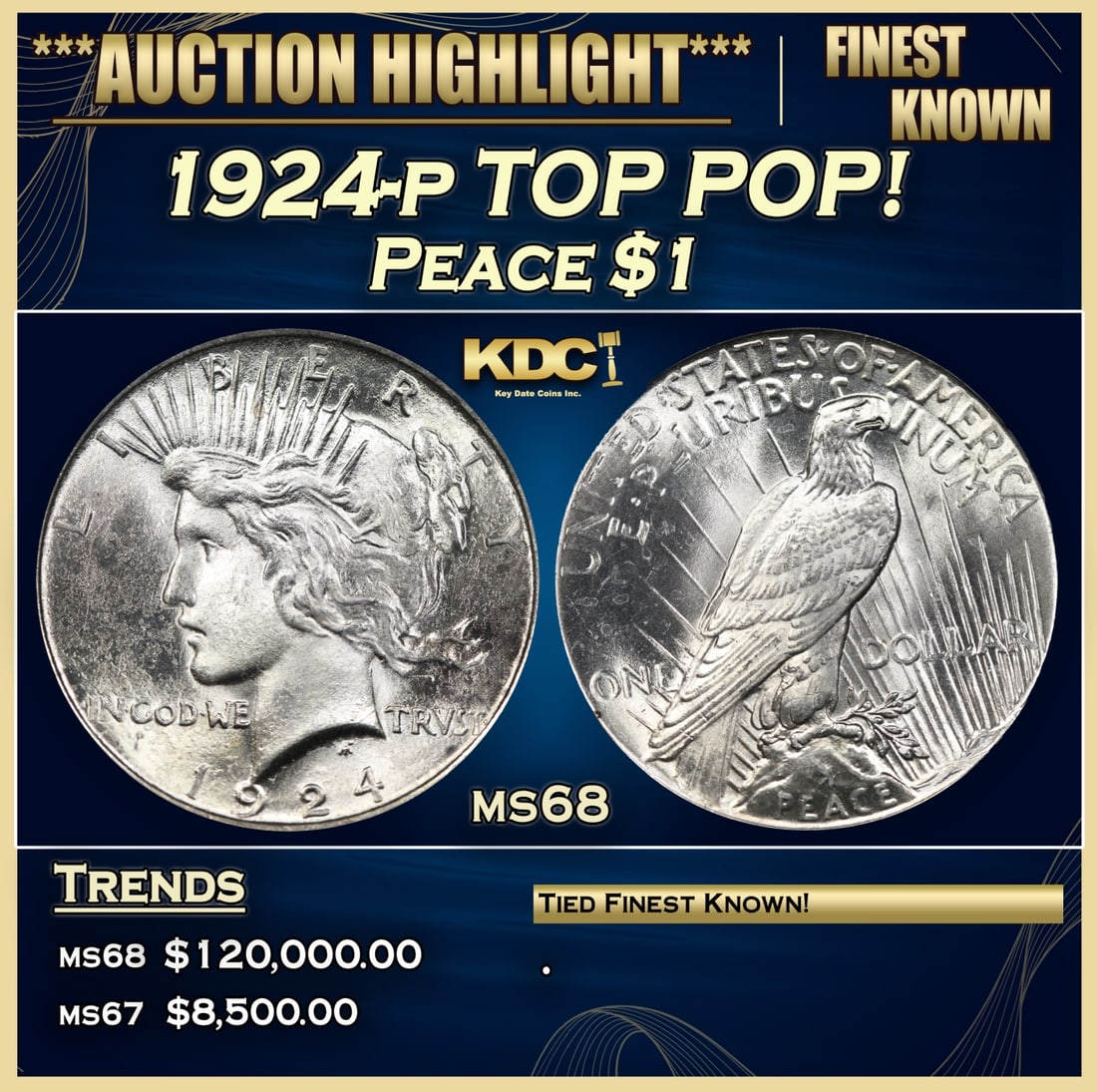 1924-p Peace Dollar TOP POP! $1 ms68 SEGS (1 of 3)