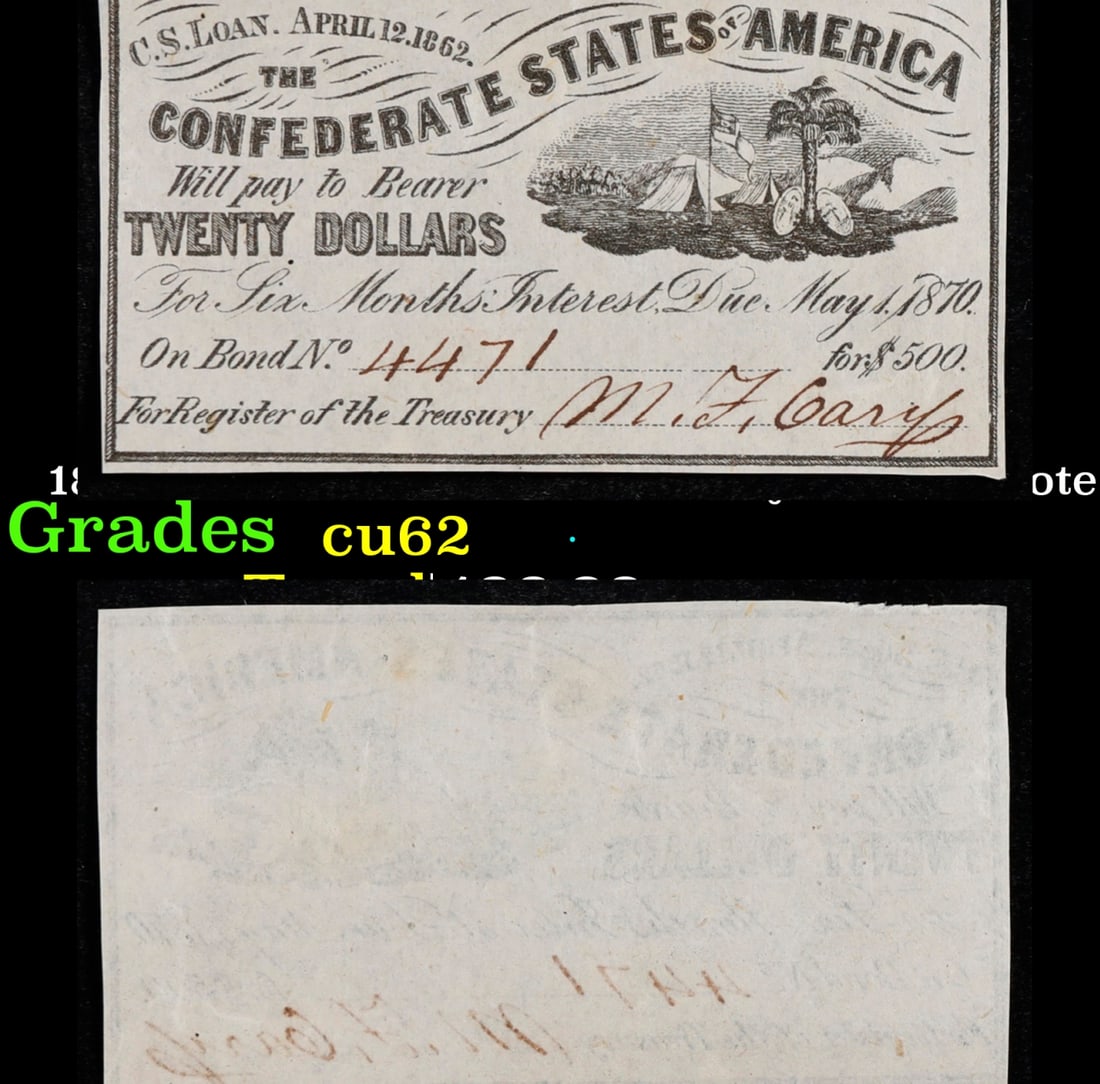 1862 Confederate States Twenty Dollars Note Grades Select CU (1 of 3)