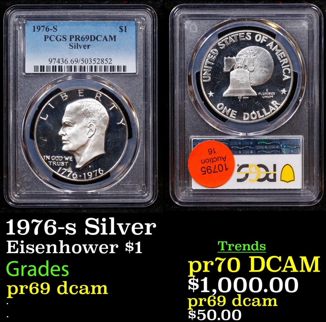 PCGS 1976-s Silver Proof Eisenhower Dollar $1 pr69 dcam PCGS (1 of 3)
