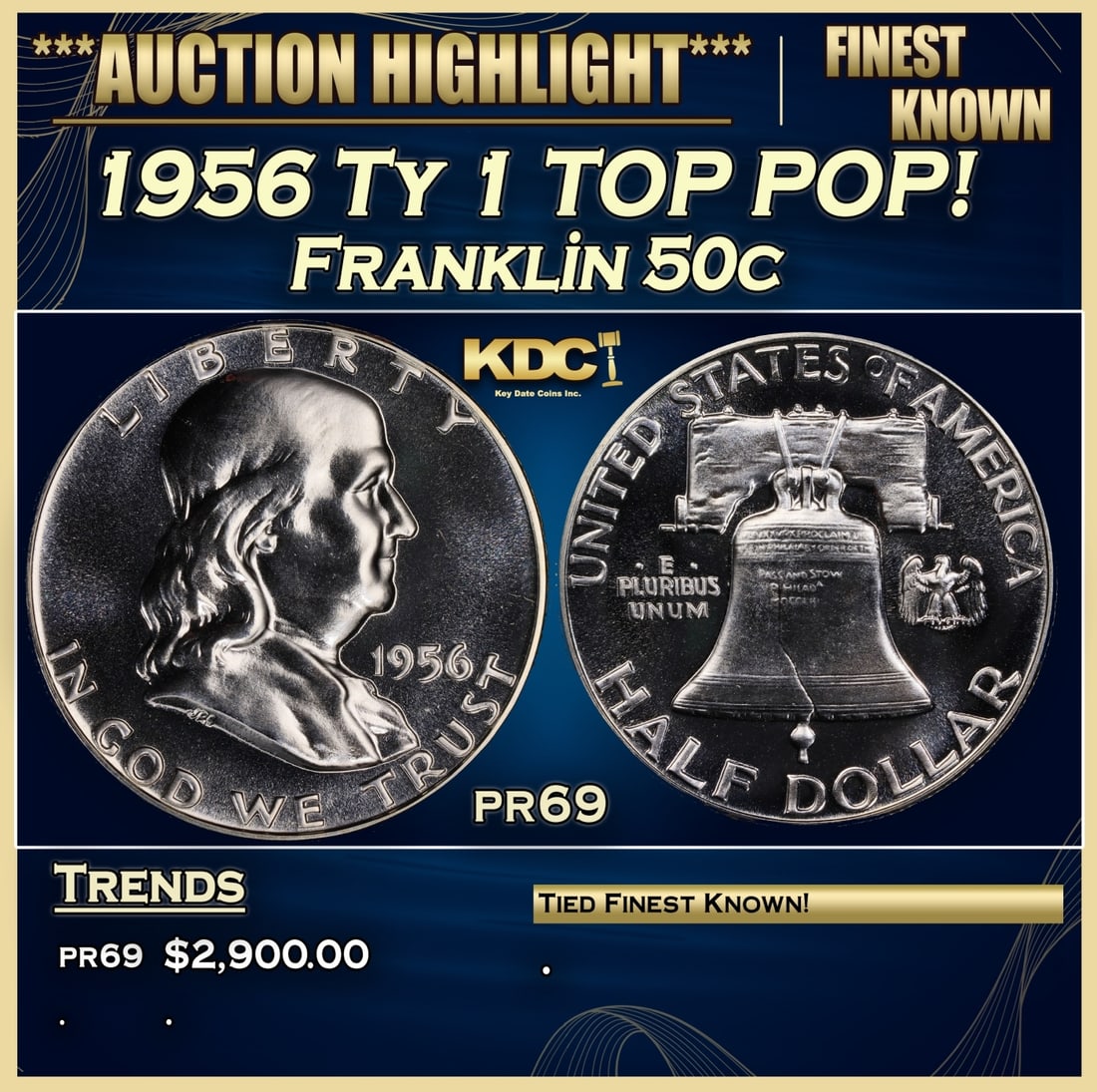 1956 Ty 1 Proof Franklin Half Dollar TOP POP! 50c pr69 SEGS (1 of 3)