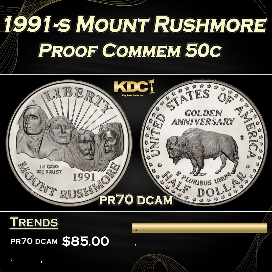 1991-s Mount Rushmore Proof Modern Commem Half Dollar 50c pr70 dcam SEGS (1 of 3)