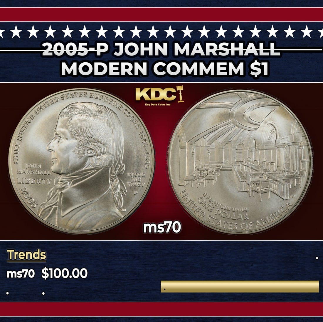 2005-P John Marshall Modern Commem Dollar $1 ms70 SEGS: 2005-P John Marshall Modern Commem Dollar $1 ms70 SEGS.