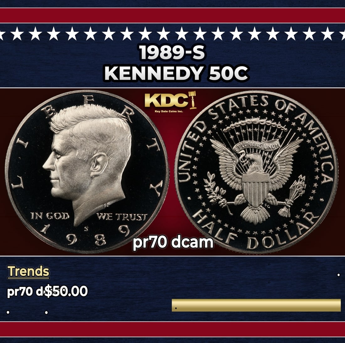1989-s Proof Kennedy Half Dollar 50c pr70 dcam SEGS (1 of 3)
