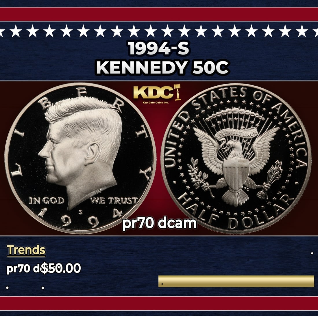1994-s Proof Kennedy Half Dollar 50c pr70 dcam SEGS (1 of 3)