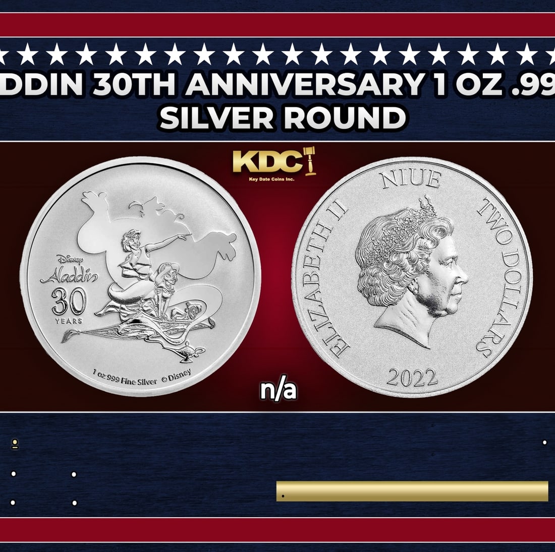 2022 Disney Aladdin 30th Anniversary 1 oz .999 Silver $2 Niue: 2022 Disney Aladdin 30th Anniversary 1 oz .999 Silver $2 Niue .