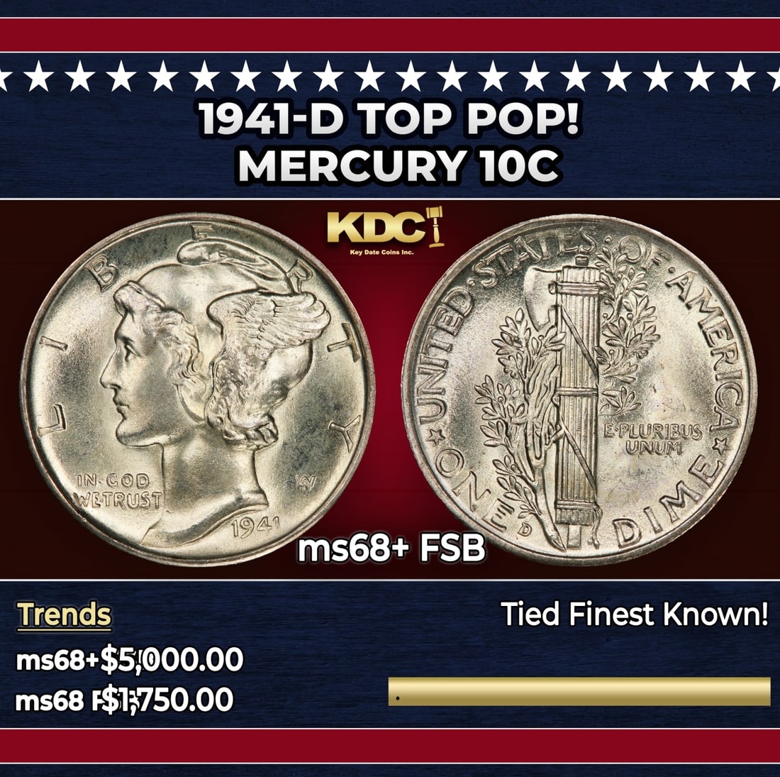 1941-d Mercury Dime TOP POP! 10c ms68+ FSB SEGS (1 of 3)