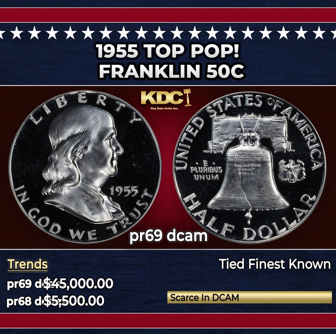 1955 Proof Franklin Half Dollar TOP POP! 50c pr69 dcam SEGS (1 of 3)