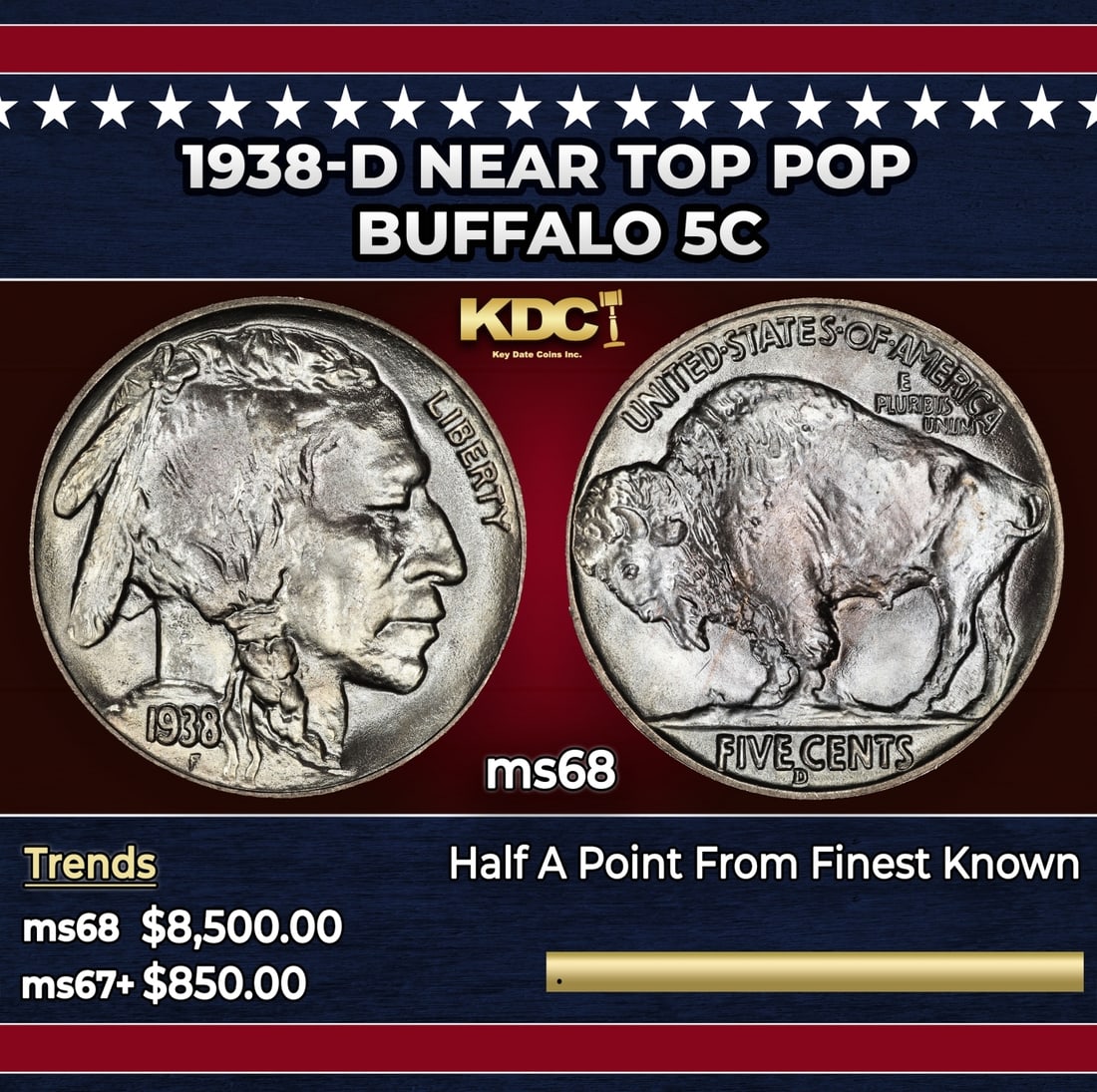 1938-d Buffalo Nickel Near Top Pop 5c ms68 SEGS (1 of 3)