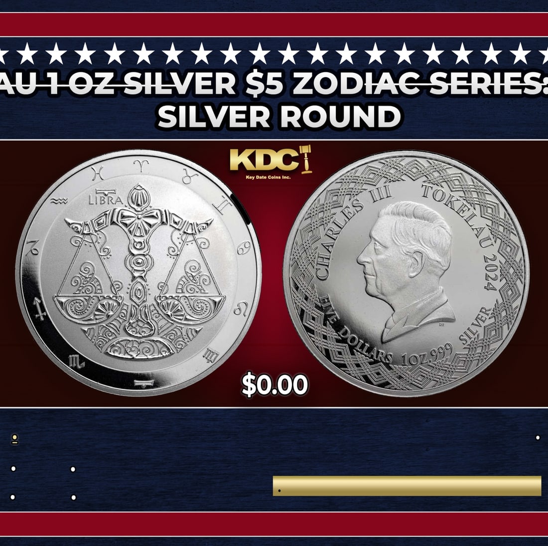2024 Tokelau 1 oz Silver $5 Zodiac Series: Libra Coin (1 of 3)
