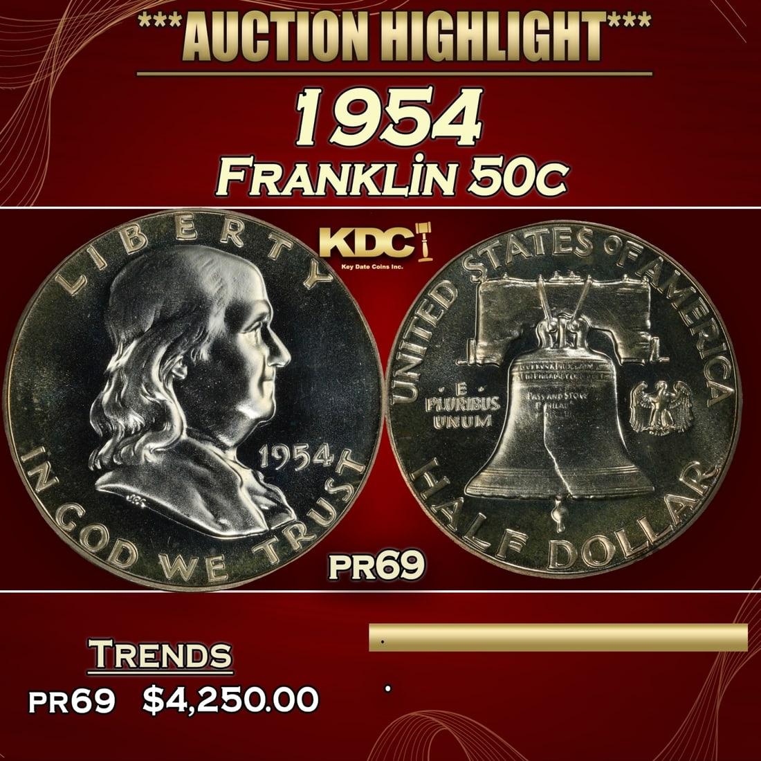 1954 Proof Franklin Half Dollar 50c pr69 SEGS (1 of 3)