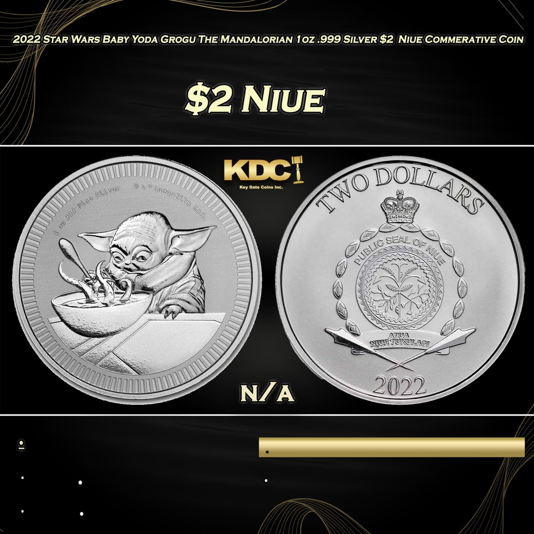 2022 Star Wars Baby Yoda Grogu The Mandalorian 1oz .999 Silver $2  Niue Commerative Coin Grades (1 of 3)