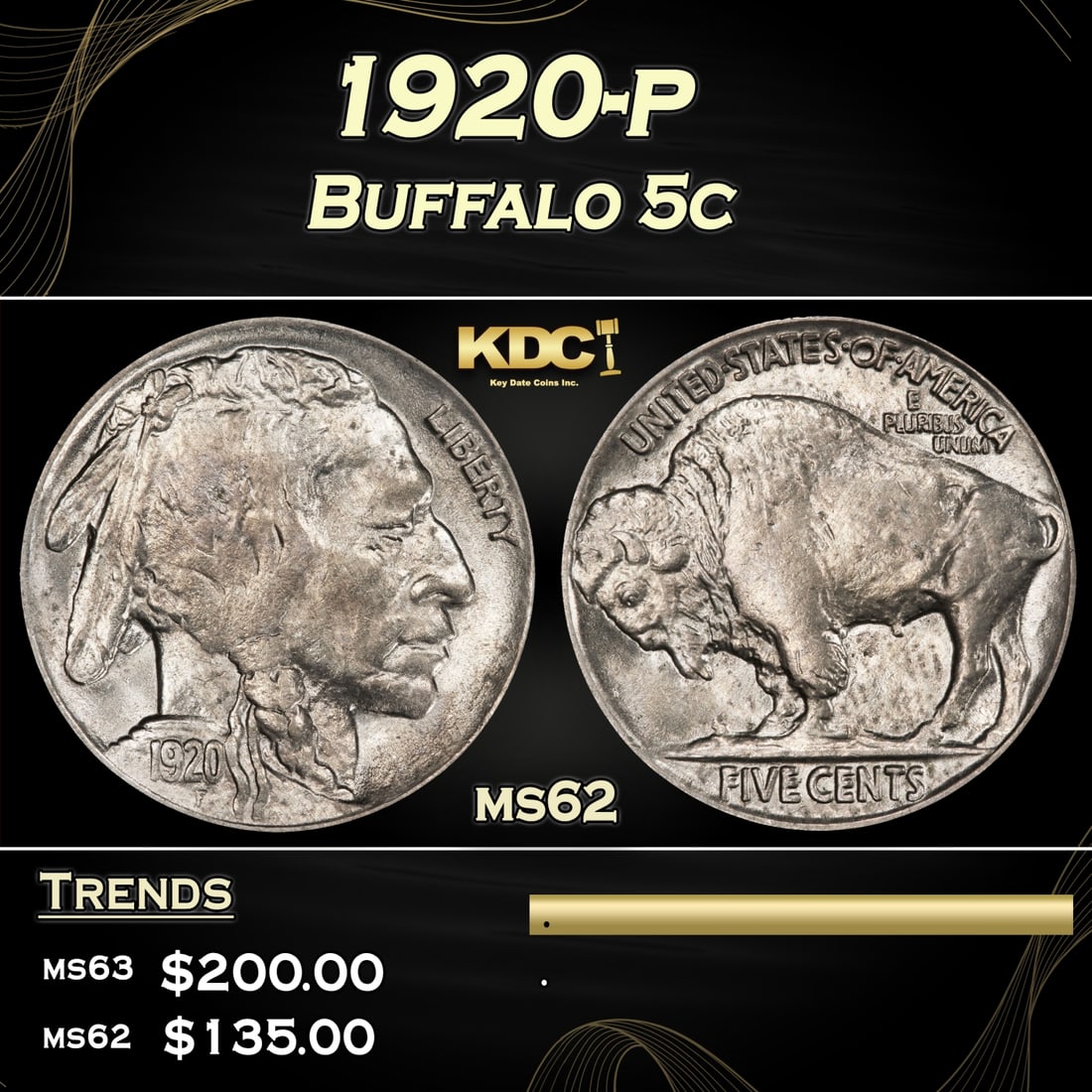 1920-p Buffalo Nickel 5c Grades ms62 (1 of 3)