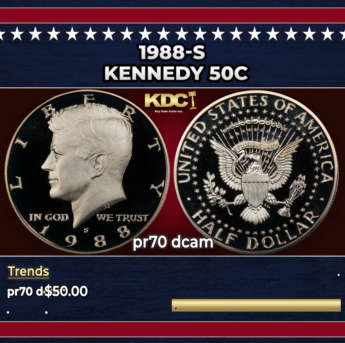 1988-s Proof Kennedy Half Dollar 50c pr70 dcam SEGS (1 of 3)