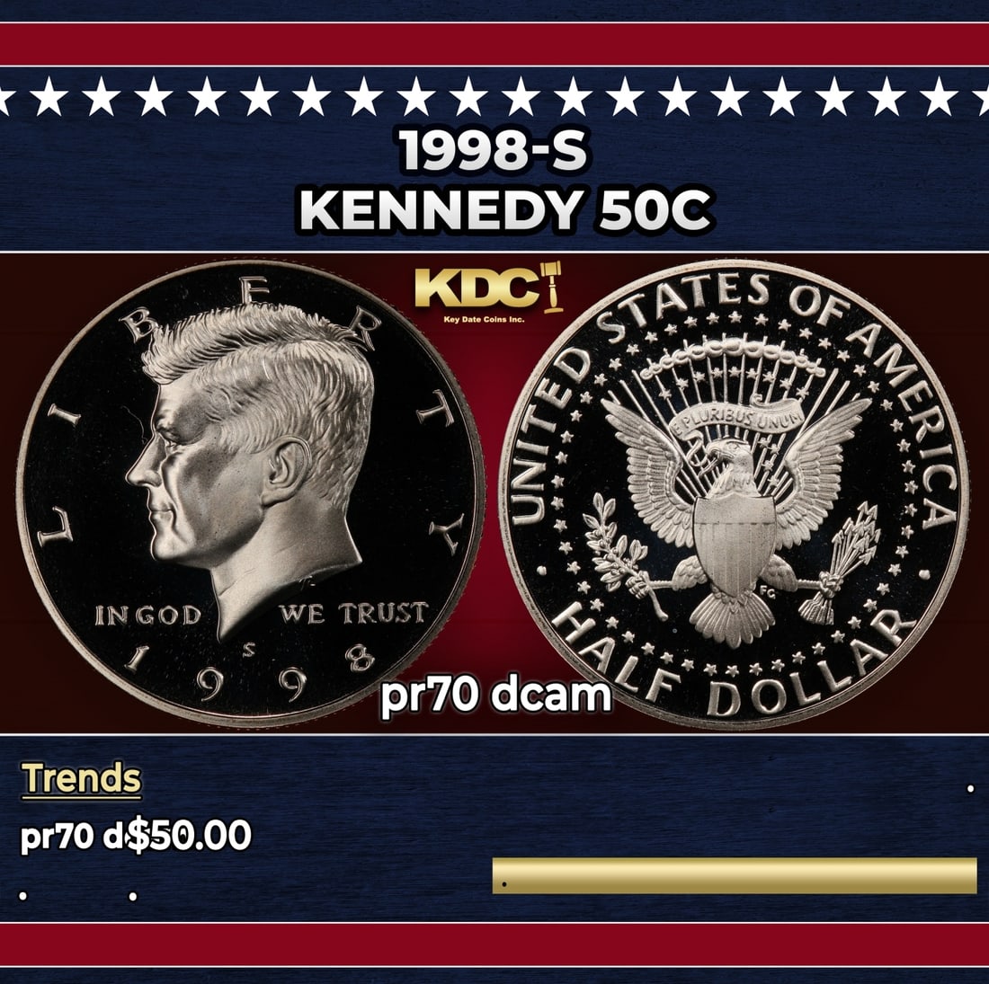 1998-s Proof Kennedy Half Dollar 50c pr70 dcam SEGS (1 of 3)