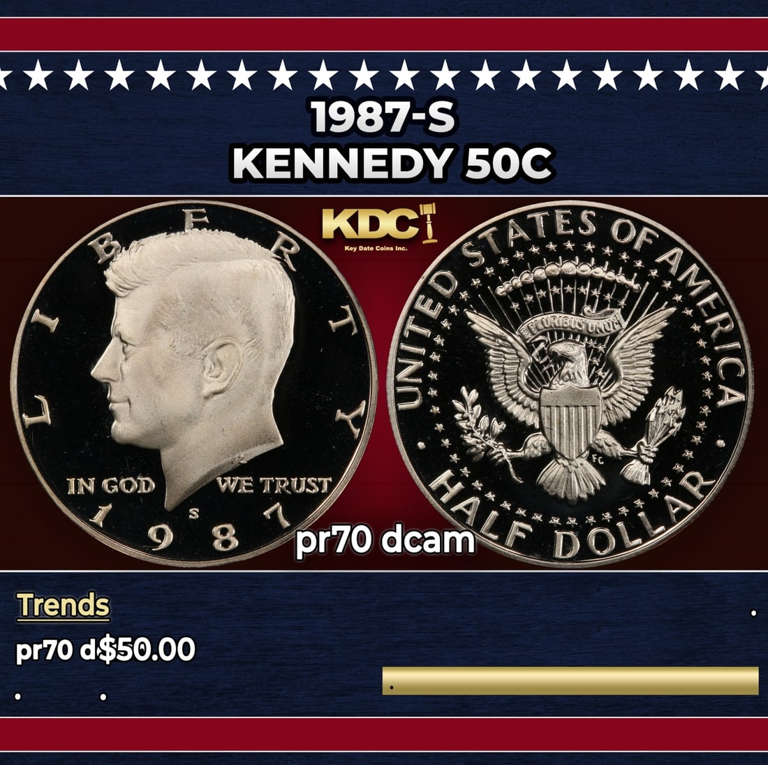 1987-s Proof Kennedy Half Dollar 50c pr70 dcam SEGS (1 of 3)