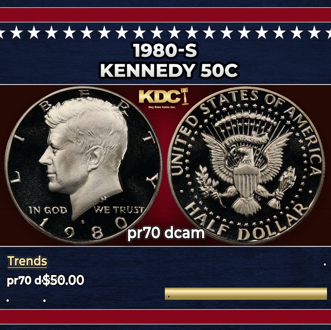 1980-s Proof Kennedy Half Dollar 50c pr70 dcam SEGS: 1980-s Kennedy Half Dollar 50c pr70 dcam SEGS.