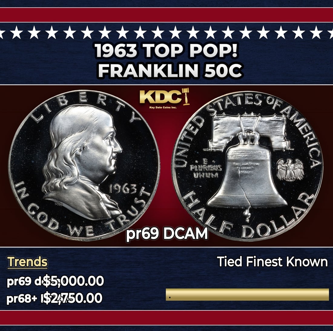1963 Proof Franklin Half Dollar TOP POP! 50c pr69 DCAM SEGS: 1963 TOP POP! Franklin Half Dollar 50c pr69 DCAM SEGS.
