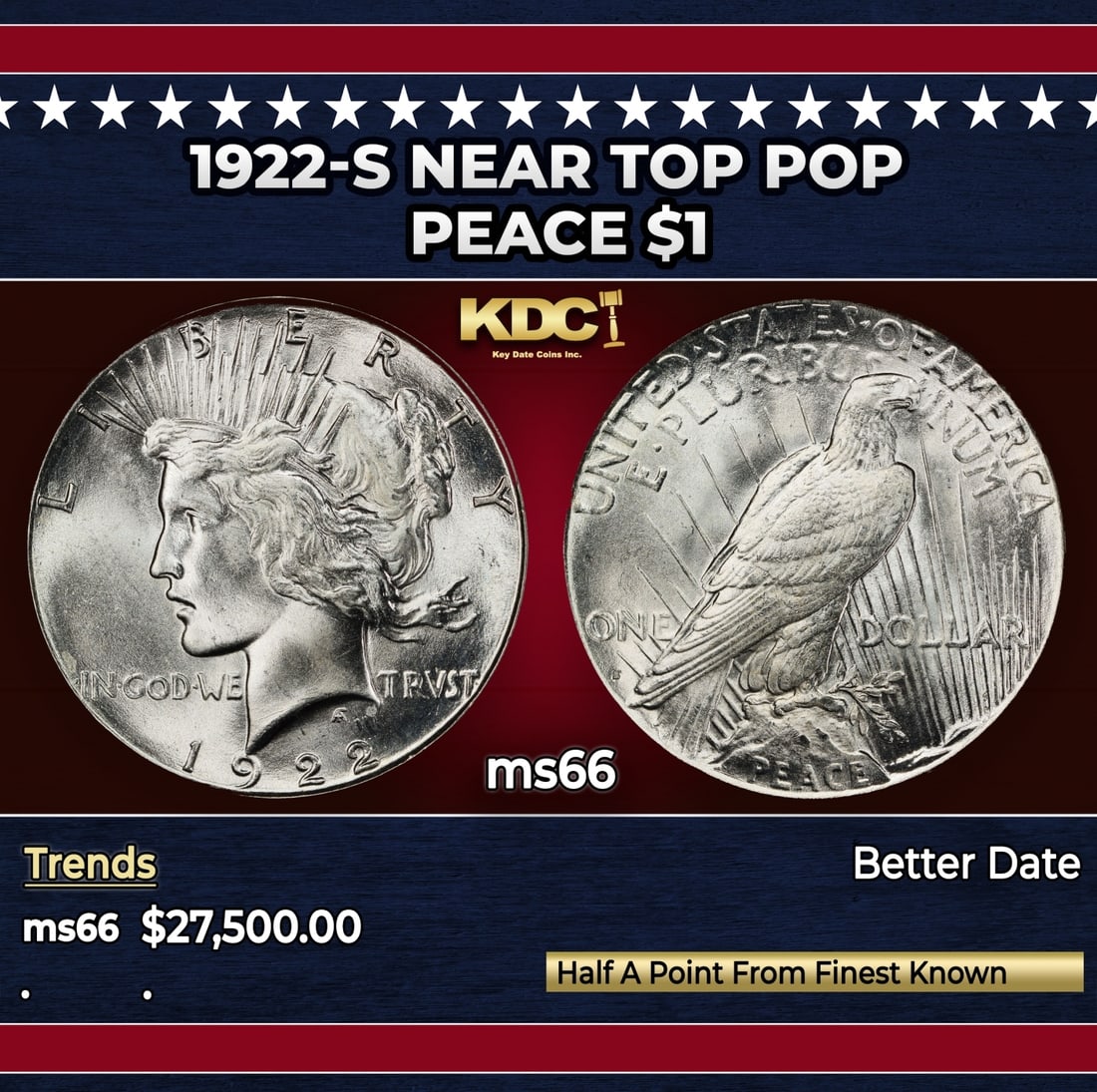 1922-s Peace Dollar Near Top Pop $1 ms66 SEGS (1 of 3)