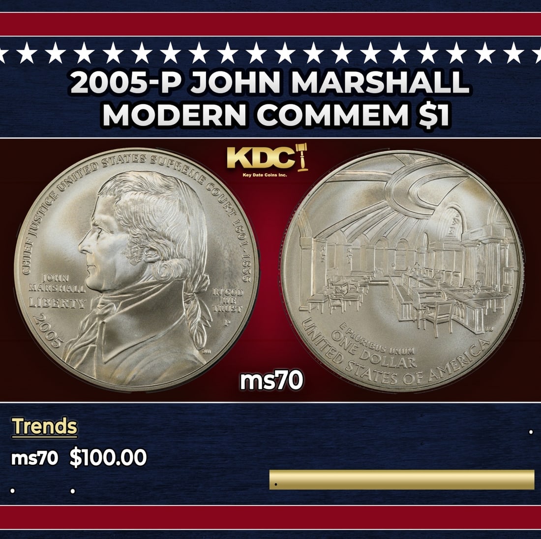 2005-P John Marshall Modern Commem Dollar $1 ms70 SEGS: 2005-P John Marshall Modern Commem Dollar $1 ms70 SEGS.