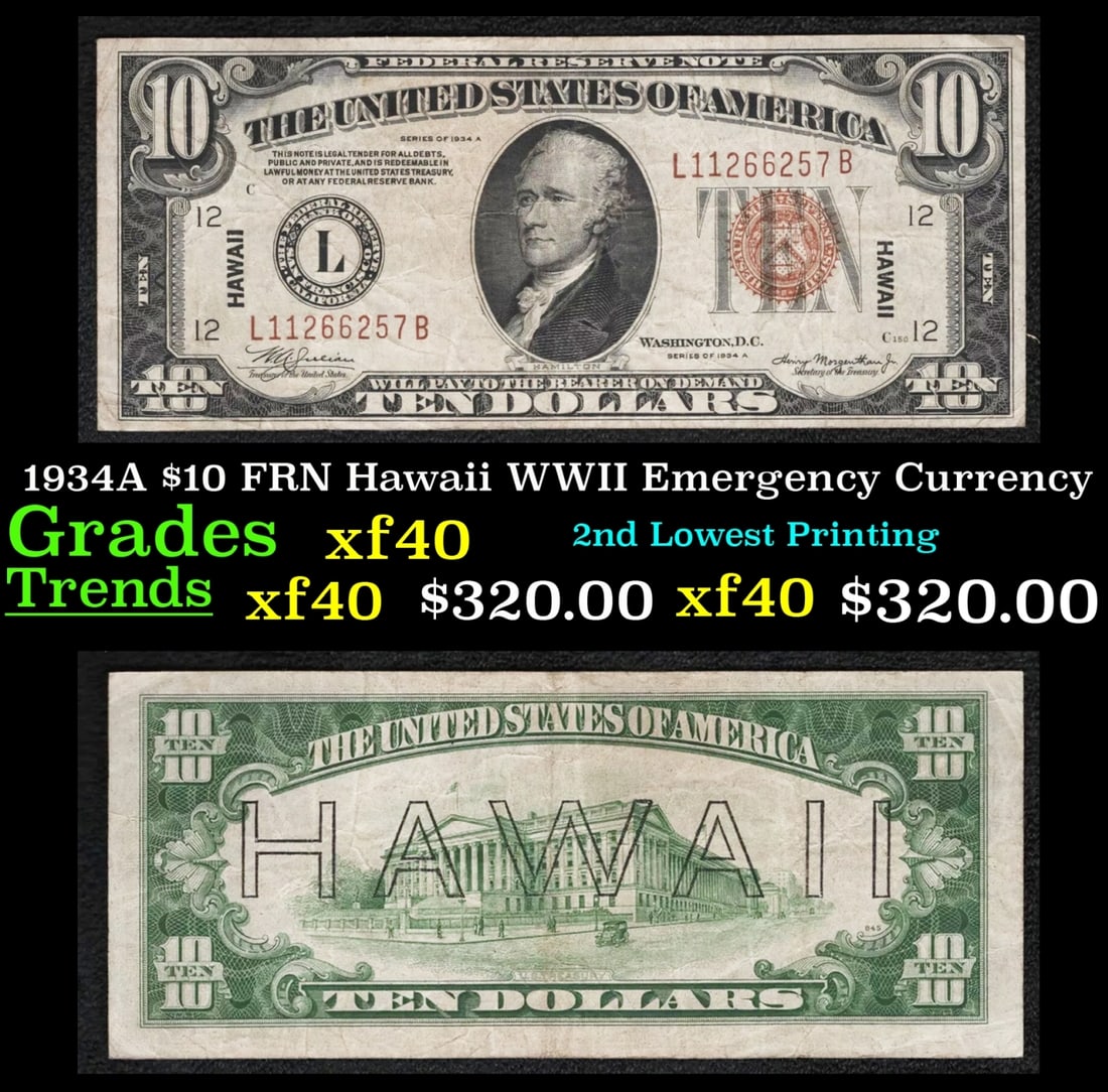 1934A $10 FRN Hawaii WWII Emergency Currency Grades xf (1 of 3)