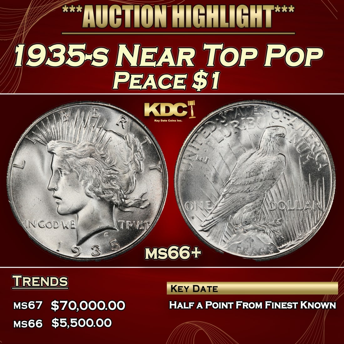 1935-s Peace Dollar Near Top Pop $1 ms66+ SEGS (1 of 3)