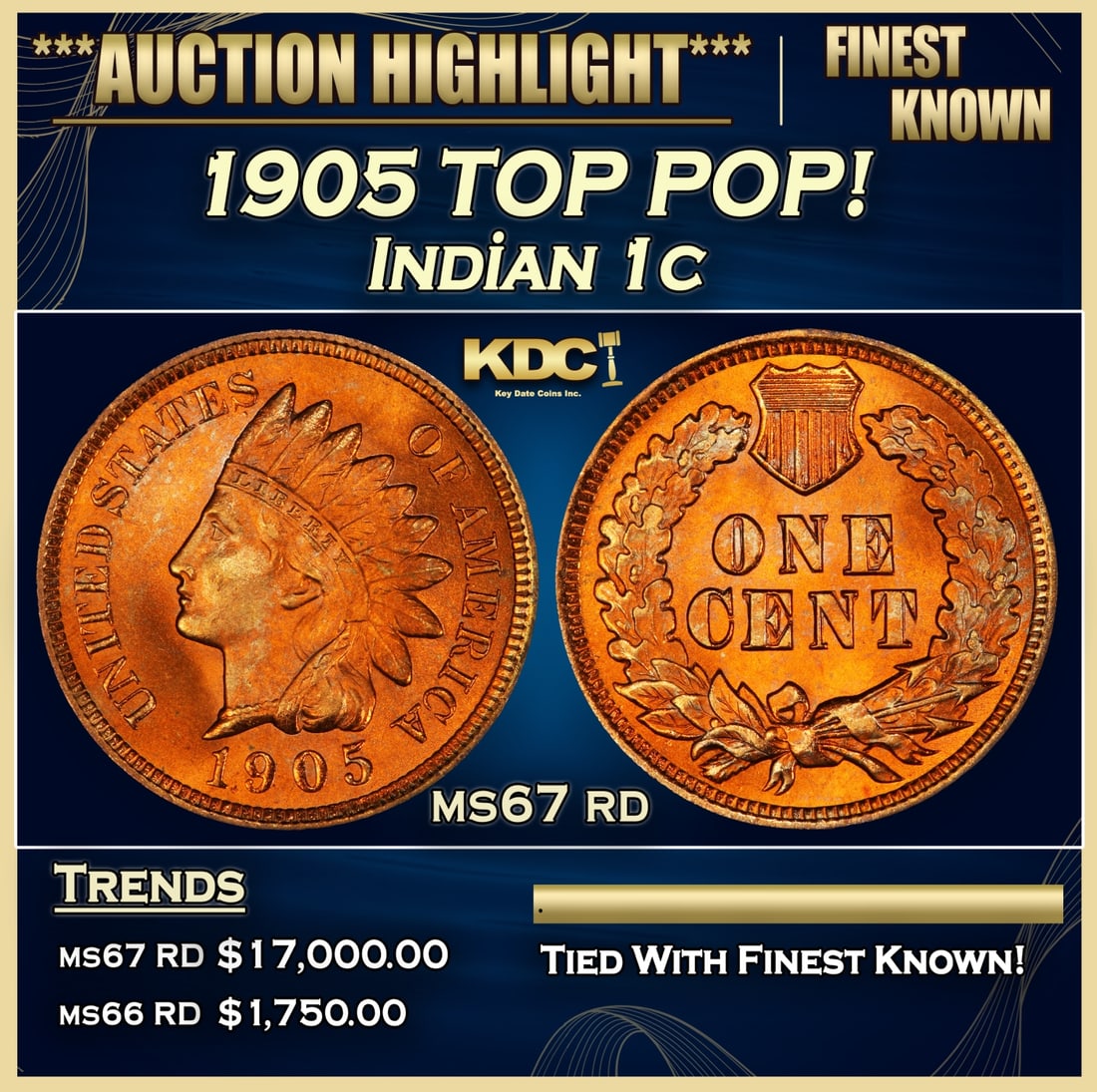 1905 Indian Cent TOP POP! 1c ms67 rd SEGS (1 of 3)