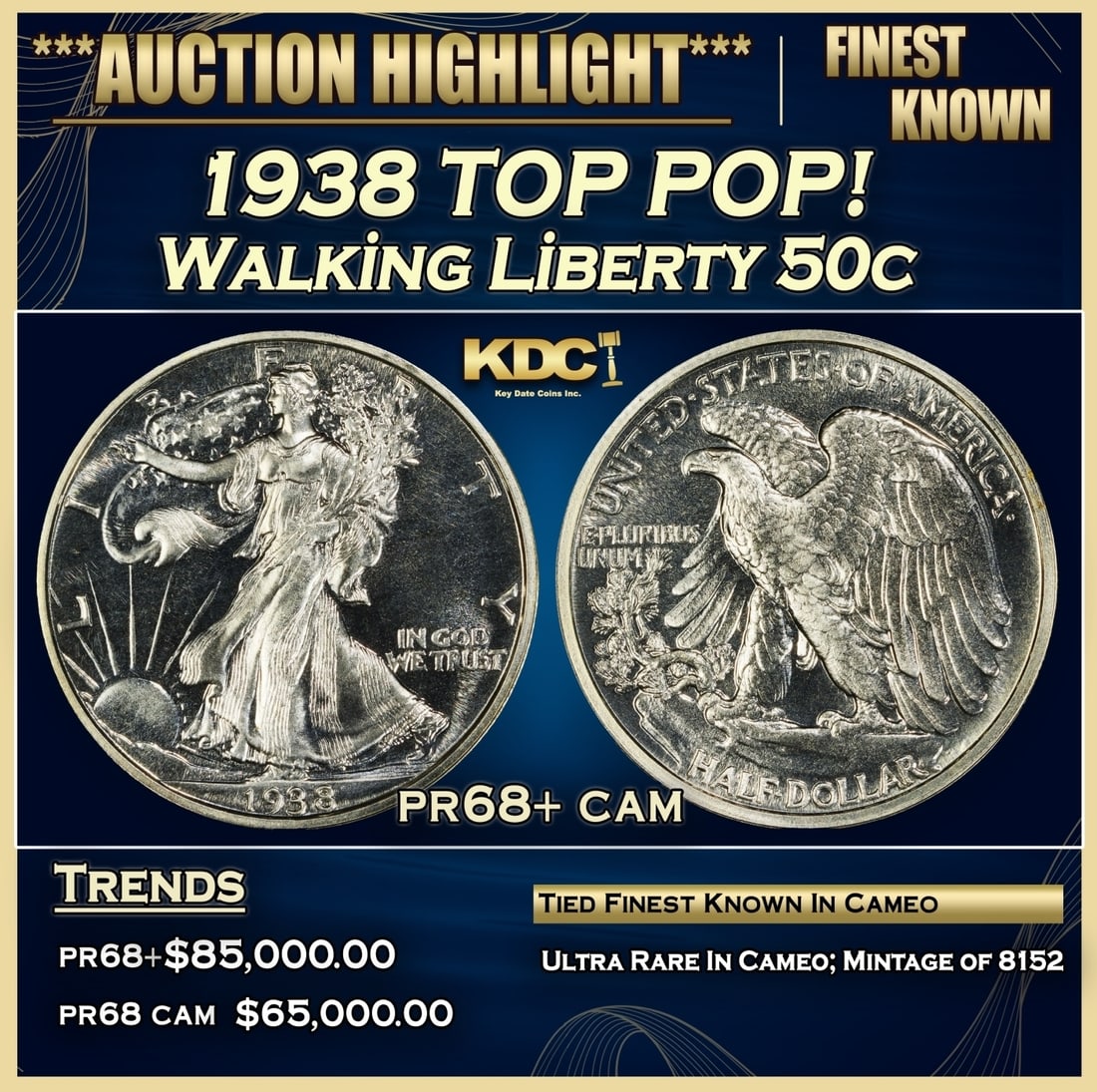 1938 Proof Walking Liberty Half Dollar TOP POP! 50c pr68+ cam SEGS (1 of 3)