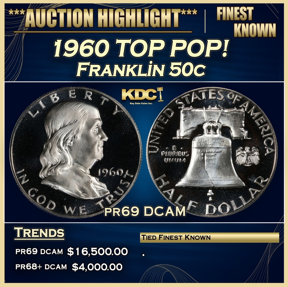 1960 Proof Franklin Half Dollar TOP POP! 50c pr69 DCAM SEGS (1 of 3)