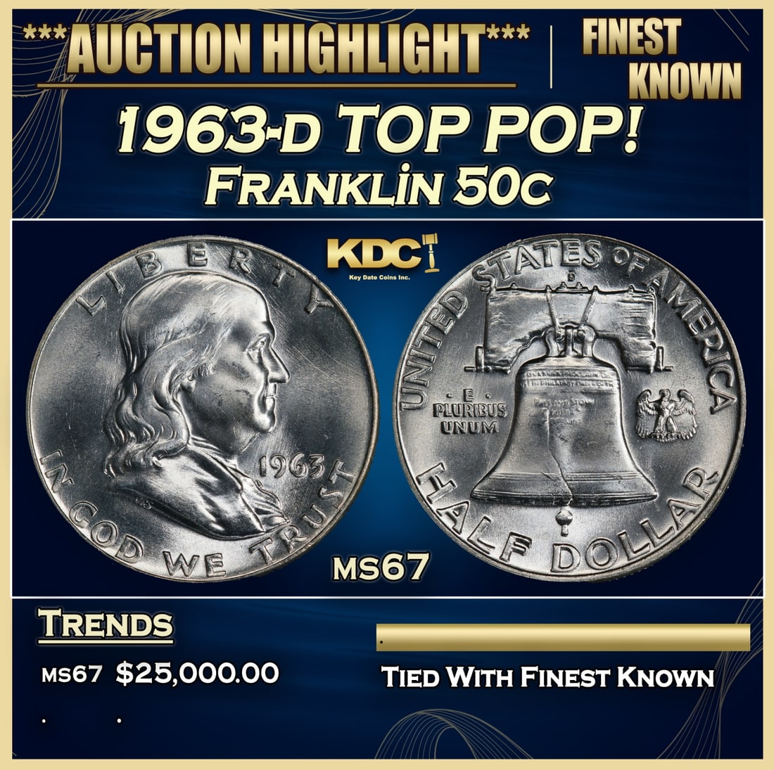 1963-d Franklin Half Dollar TOP POP! 50c ms67 SEGS (1 of 3)