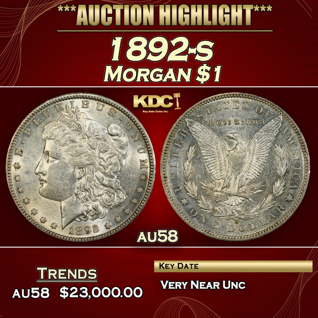 1892-s Morgan Dollar $1 au58 SEGS (1 of 3)