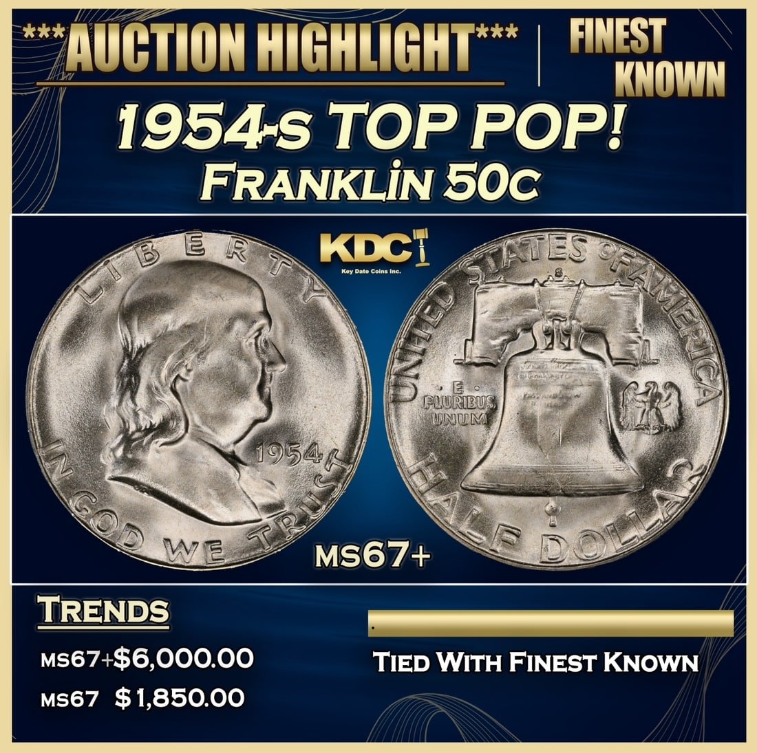 1954-s Franklin Half Dollar TOP POP! 50c ms67+ SEGS (1 of 3)