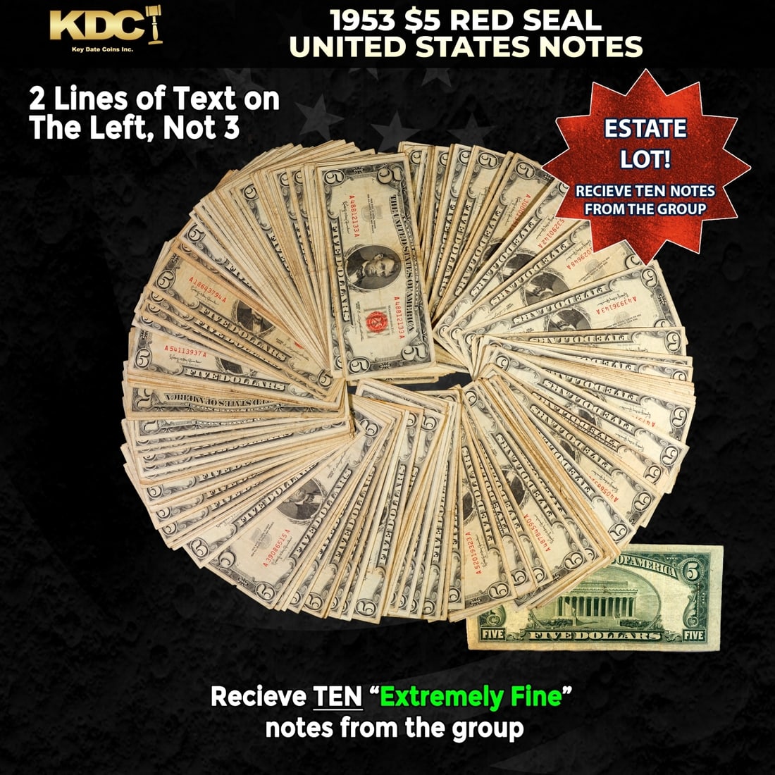 10x 1953 $5 Red Seal United States Note Grades XF (1 of 1)