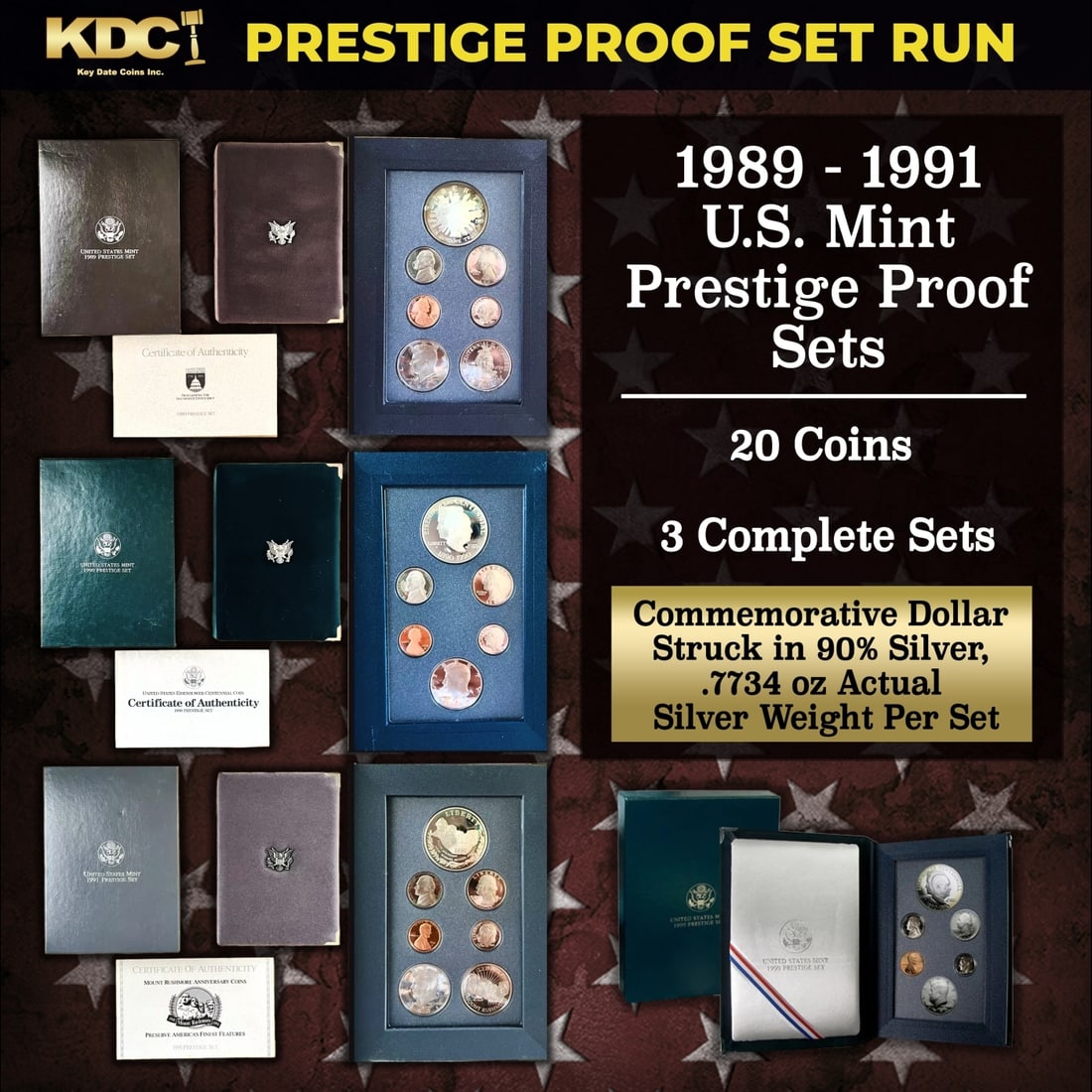 1989-1991 US Mint Prestige Proof Sets - 20 Coins, 3 Complete Sets (1 of 1)