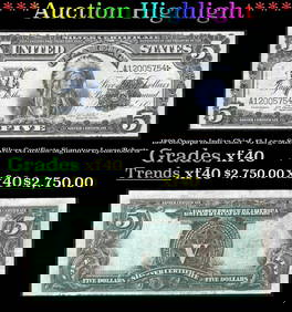 1899 $5 Large Size Silver Certificate Oncpapa Indian Chief Grades xf Signatures Lyons/Roberts (1 of 3)