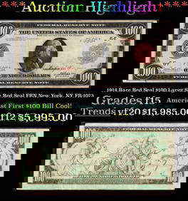 1914 $100 Large Size Red Seal FRN Rare Red Seal New York, NY Grades f15 FR-1073 (1 of 3)