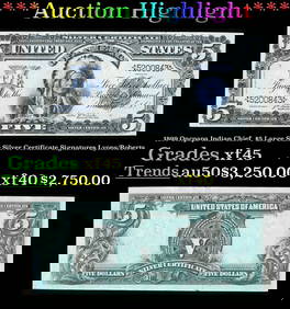 1899 $5 Large Size Silver Certificate Oncpapa Indian Chief Grades xf+ Signatures Lyons/Roberts (1 of 3)
