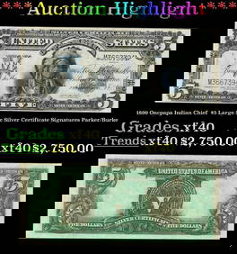 1899 $5 Large Size Silver Certificate Oncpapa Indian Chief Grades xf Signatures Parker/Burke (1 of 3)
