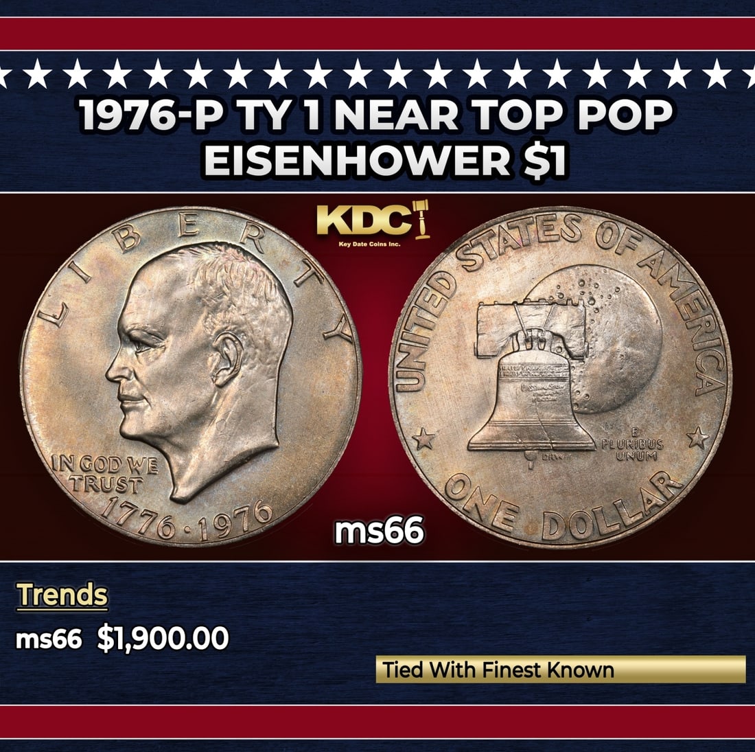 1976-p Ty 1 Eisenhower Dollar Near Top Pop $1 ms66 SEGS: 1976-p Ty 1 Near Top Pop Eisenhower Dollar $1 ms66 SEGS.