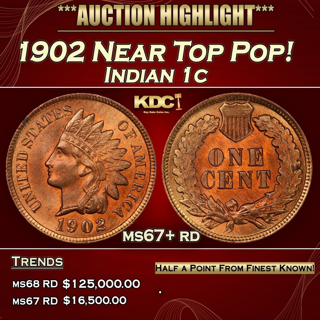 1902 Indian Cent Near Top Pop! 1c ms67+ rd SEGS (1 of 3)